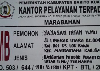 IMB PONDOK PESANTREN INTAN ILMU  MARABAHAN KALIMANTAN SELATAN